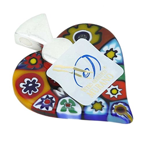 Glassofvenice Murano Glass Color Splash Millefiori Heart Pendant #TOP3