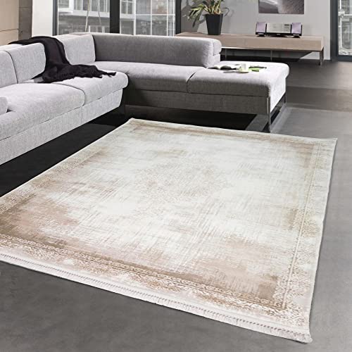 CARPETIA Tapis d'Orient en Laine avec Franges | Design délavé | Brun Größe 160x230 cm