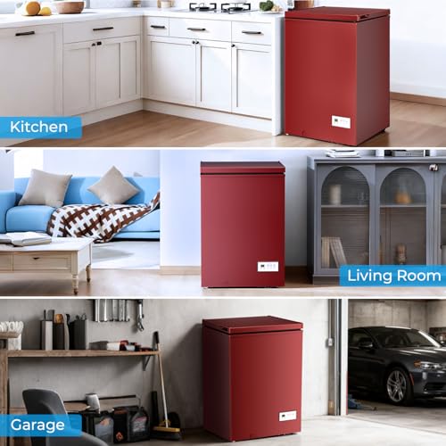 Image of Antarctic Star Chest Freezer 3.2 Cubic Feet Low-Temperature Freezer,14℉ to -40℉ with 2 Removable Baskets, Free Standing Top Open Door Deep Freezer, 7 Level Adjustable Temperature, Red