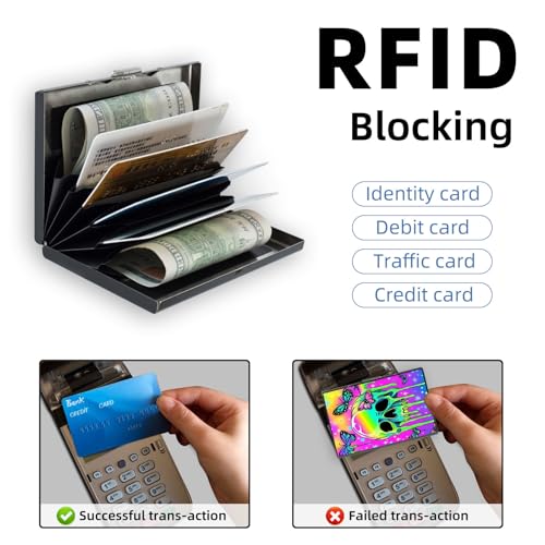 Credit Card Holder Wallet for Women - Ultra-Slim Metal Card Wallet with RFID Blocking | Mini 6-Slot Card Case Wallet, Secure & Stylish Metal Credit Card Holder, Colorful Skull Butterflies4