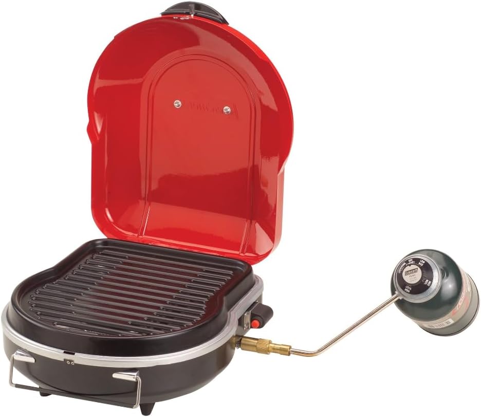 Coleman Fold ‘N Go 6,000 BTU Portable Propane Grill, Lightweight Gas Grill with Push-Button Starter & Adjustable Horseshoe Burner, Great for Camping, Tailgating, Grilling, BBQ