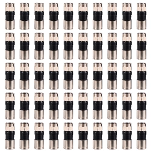 Penitue 50pcs RG6 Compression Connectors, Weather-Resistant F Type Coaxial Cable Compression Coax Connector for RG6 Dual/Tri/Quad Shield Cables HD TV Satellite Antennas