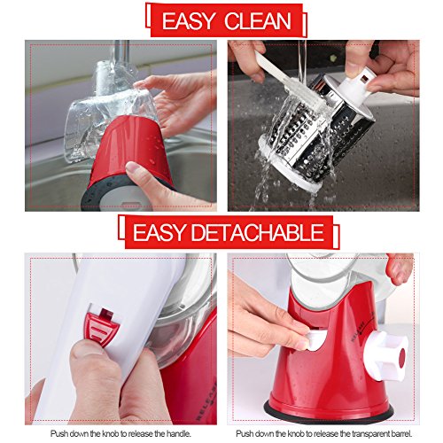 Image of Rotary Cheese Grater Shredder Chopper Round Tumbling Box Mandoline Slicer Nut Grinder for Vegetable, Hash Brown, Potato with 3 Sharp Drums Blades and Strong Suction Base by Valuetool