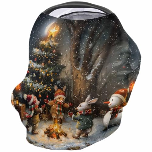 Nursing Cover for Breastfeeding Scarf, Fox Rabbit Snowman Christmas Tree Forest Fire Baby Car Covers Super Soft Multi Use for Canopy Shopping Cart Cover Blanket Stroller Cover