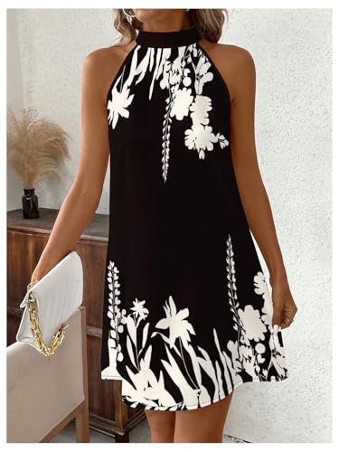 Image of Floerns Women's Sleeveless Floral Print Sundress Halter Neck A Line Short Dress