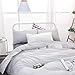 Wake In Cloud - Striped Cotton Duvet Cover Set, Ticking Stripe Pinstripe Farmhouse, 100% Cotton Bedding Set, 3 Pieces, Gray White, Twin Size