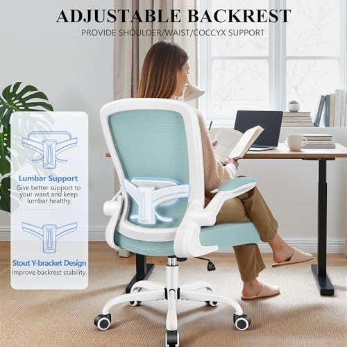 Image of FelixKing Office Chair, Ergonomic Desk Chair Breathable Mesh Chairs Adjustable High Back Lumbar Support Flip-up Armrests, Executive Rolling Swivel Comfy Computer Chairs Home Office Light Blue