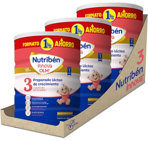 Nutribén Innova 3 - Leche en Polvo Bebé | Fórmula de Crecimiento a partir de los 12 Meses | sin Aceite de Palma | con Cacito Dosificador más Higiénico | con BPL1 | 3 Botes de 1KG