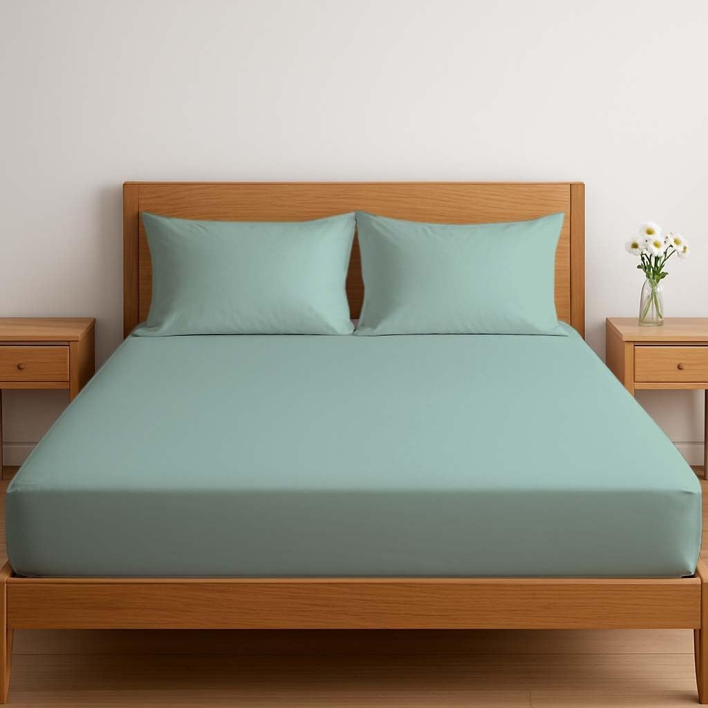Dreema Novexa 3 Piece Egyptian Cotton Double Fitted Sheets 400 Thread Count 3PCS Deep Fitted Sheet Set with 2 Pillowcase Hotel Quality Bed Sheet Luxury Ultra Soft Bottom Duck Egg Fitted Bedsheets