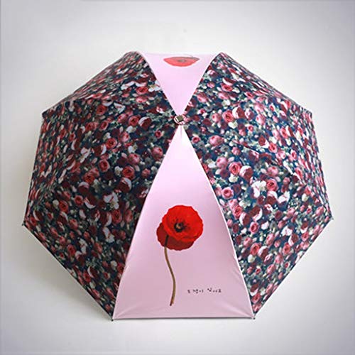 Grand parapluie pliable rose à motif floral chic avec revêtement noir anti-UV pour femme