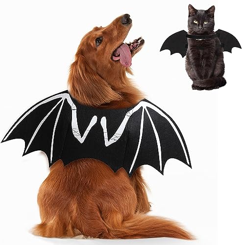 Image of Dog Halloween Costumes, Dog Bat Costume - Cool Luminous Skeleton Bone Bat Wings Pets Cosplay Costumes Dress Up Apparel for Small Medium Large Cats and Dogs, L