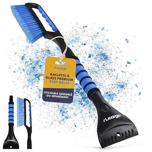LICARGO Grattoir à Glace avec Balai - Grande Lame et Poils Doux pour la carrosserie - 67 cm de Longueur avec Une poignée antidérapante et Isolante - Grattoir à Pare-Brise Robuste et Balai à Neige