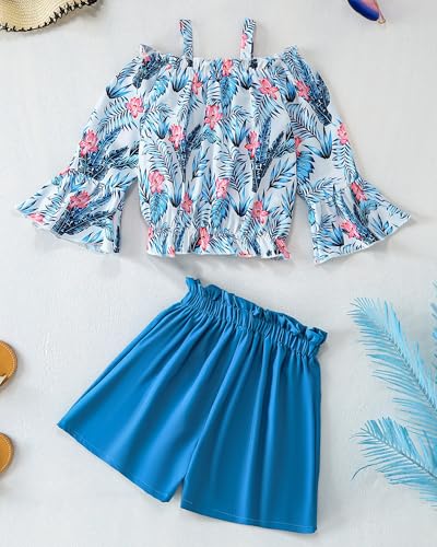 Image of Weebaby Girls Clothes 2 Piece Outfits Cute Kid Clothes Crop Top Paperbag Waist Shorts Set Summer Clothes for Tween Girls