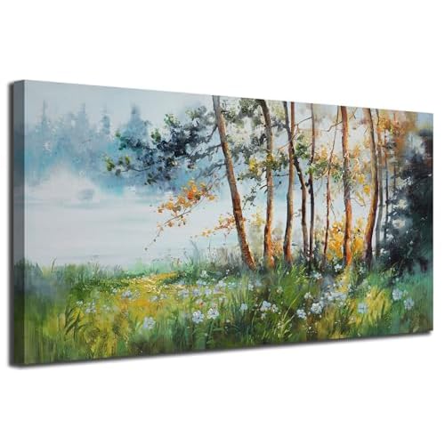 Ardemy Blue Wall Art Canvas for Living Room Textured Painting for Bedroom Artwork Framed Home Office Kitchen Dining Room Wall Decor, Large 40"x20" 40"L x 20"W Blue abstract