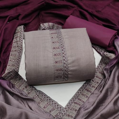 Image of HMP Fashion Womens Bombay Cotton Embroidery Tie Cotton Unstitch dress Material With Chanderi lace bordered Dupatta