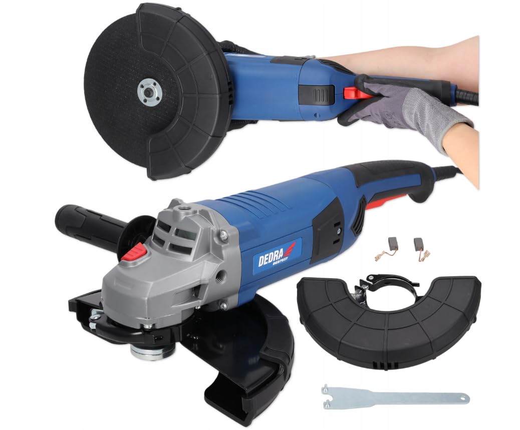 Szlifierka kątowa DEDRA DED7937 z systemem łagodnego rozruchu Ø 230 mm, mocna 2100 W, wysoka prędkość 6500 obr./min, softgrip, waga 5,1 kg, dodatkowy uchwyt, uniwersalny gwint M14