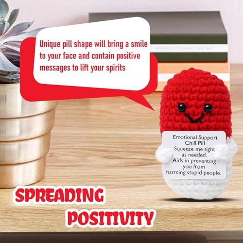 Image of Cute Red Pill Crochet,Positive Capsule Knitted with Inspirational Card,CNA Nurse Appreciation Keepsake for Doctors, Pharmacists, RN, LPN, Healthcare Heroes, Office Decor & Party Favor