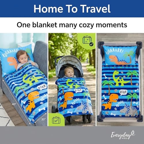 Image of EVERYDAY KIDS Toddler Throw Blanket - 30 inch by 40 inch - Roarin Dinos - Super Soft, Plush, Warm and Comfortable