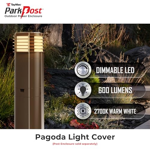 Image of TayMac Bronze Pagoda Light Slide Cover PPPLZ for ParkPost Outdoor Power Enclosure (Required), 600-Lumen 2700K Polycarbonate Post Cap Light for Garden Decor, Seamless Pagoda Lighting Accessory