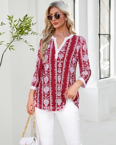 Image of Timeson Women's Short Sleeve V Neck Blouses Shirts Floral Double Layers Mesh Tunics Tops