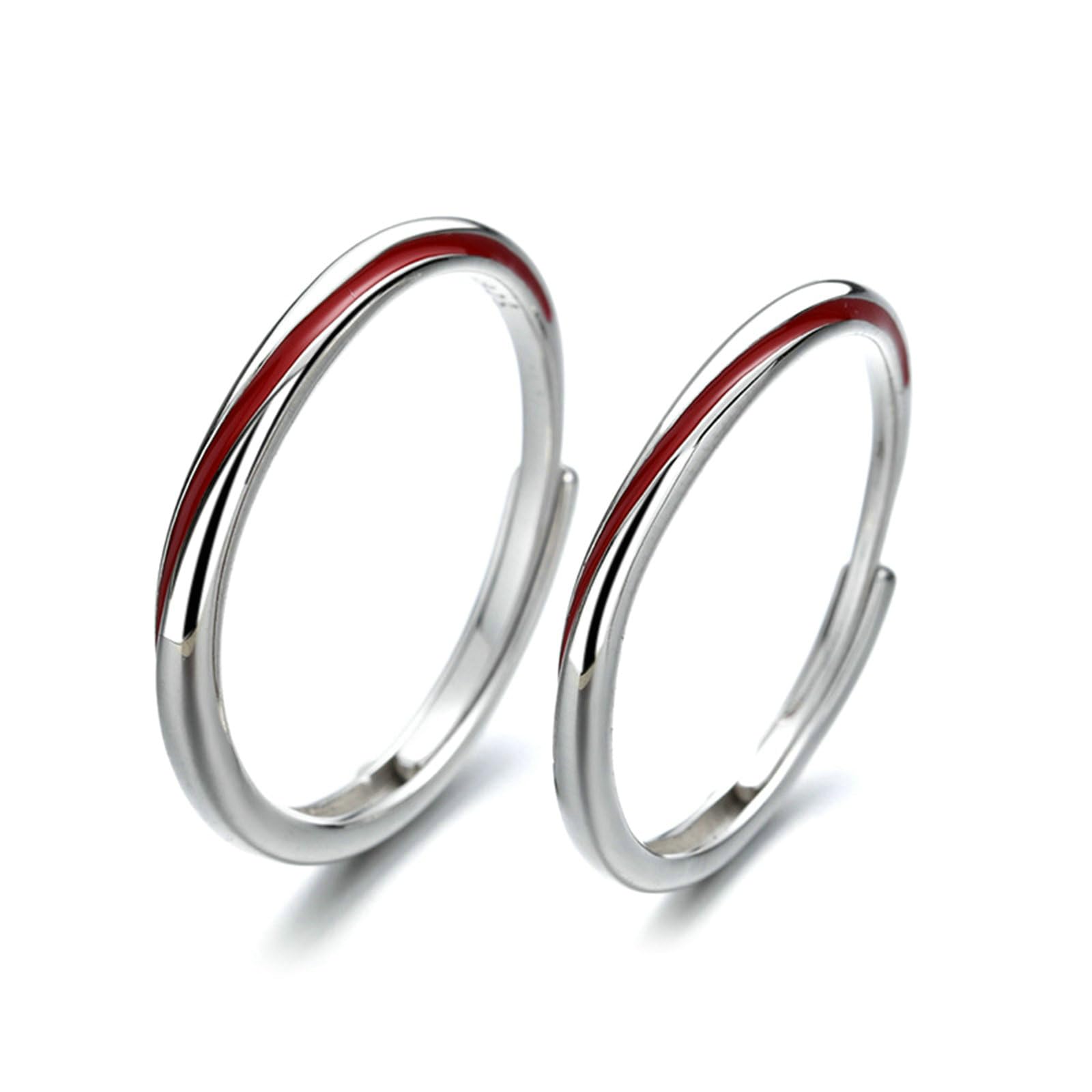 BCughia Anello Coppia Filo Rosso, Anelli Coppia Argento 925 con Linea Rossa Anelli Fidanzamento Coppia Personalizzata Anelli Matrimonio Lui e Lei Regolabili