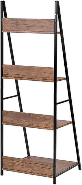 NXYJD Tiers Wall Leaning Ladder Shelf Bookcase Bookshelf Storage Rack Shelves Storage Stand Unit Organizer for Office Home Bedroom (Color : Brown)