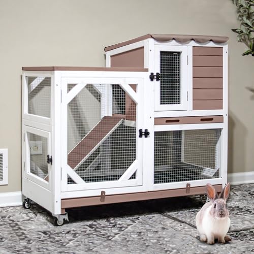Gutinneen 2-Story Rabbit Hutch with Chew-Proof Ramp &...
