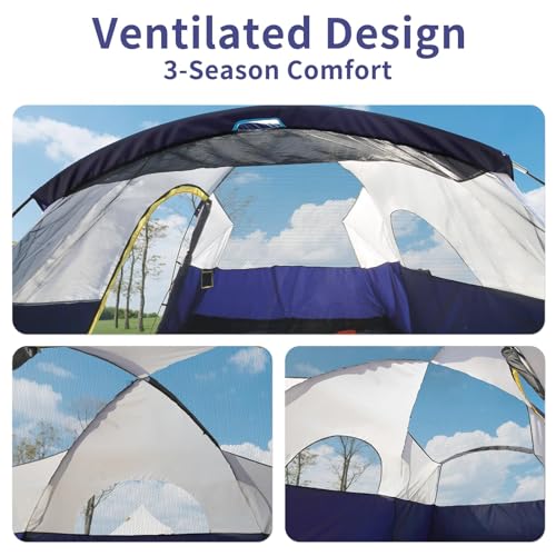 Carpa Familiar Grande para 8-10 Personas EchoSmile, Impermeable y Resistente al Viento, Refugio Espacioso con Cubierta de Lluvia Removible, Fácil Montaje para Camping de 3 Estaciones miniatura 4