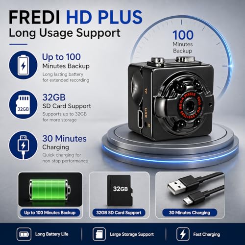 Image of FREDI HD PLUS Mini Camera 1080P HD Body Cam with Clip, Small Travel Vlogging Camera, Motion Detection, 32GB TF Card Support, Compact Wearable Video Recorder for Home Office Outdoor Use