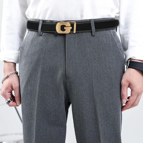 Image of Aurolran Men&Womens Leather Dress Belt Business Automatic Buckle Belt Color-Black Silver Gold