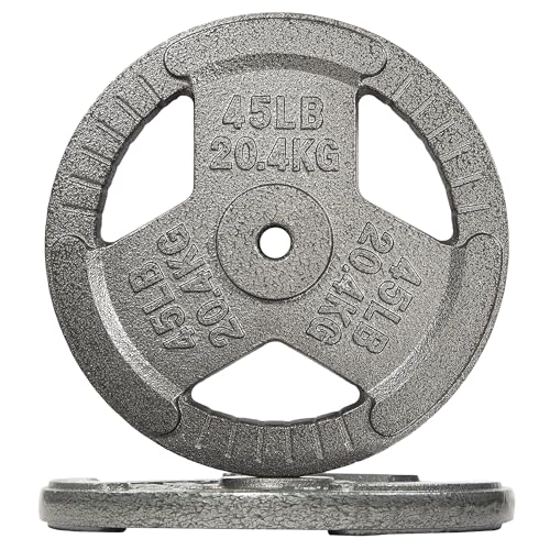 Fitvids 1-inch Rubber Olympic Grip Weight Plates for Strength Training, 45LB (Set of 2)