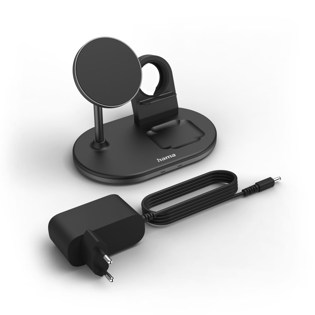 Hama MagCharge - Caricatore wireless per Apple iPhone, Apple AirPod, Apple Watch (stazione di ricarica induttiva con Quick Charge 15 W, ricarica wireless magnetica per Apple MagSafe e Hama MagLine)