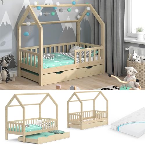 Vitalispa Letto Montessori Bambini Marrone 80X160 Cm Con Letto Per Ospiti E Materasso - 4
