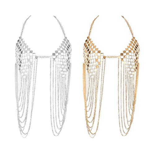 Homyl Sutiã feminino sexy frente única frente única Corrente de corpo Corrente prateada Praia Borla