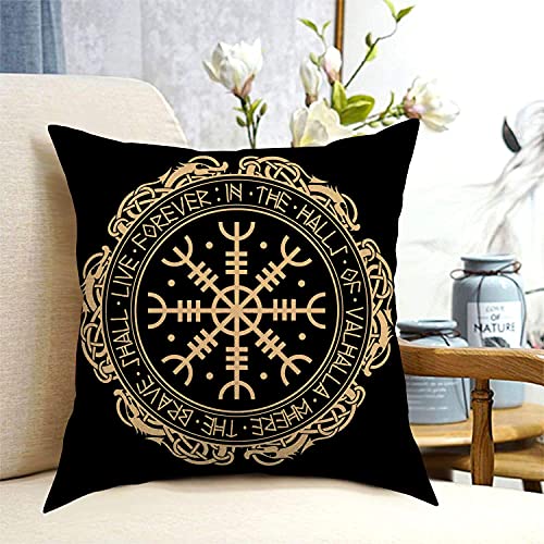 Black Celtic Viking Runic Compass Cushion Cover Throw Pillow Covers Set Of 2 Outdoor Circle Of Norse Runes Dragons Tattoo Couch Pillow Case Cotton Linen 18 X 18 Inches For Couch Sofa Bedroom Chair #TOP4
