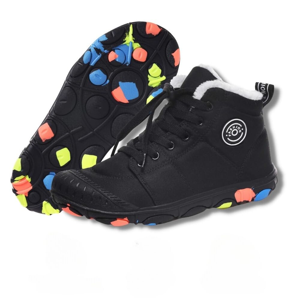 Hike Kids - Waterproof & Non-Slip Hiking, Walking Barefoot Winter Shoes for Kids (Black, US Footwear Size System, Big Kid, Numeric, Wide, 4.5)