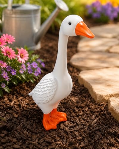 11.8in Porch Goose Statue Large Resin Realistic Cement Finished Lawn Ornament Garden Decor Front Yard Backyard Outdoor Durable Plastic Art for Patio Decorations Geese Animal Sculpture Gift (11.8IN#2)