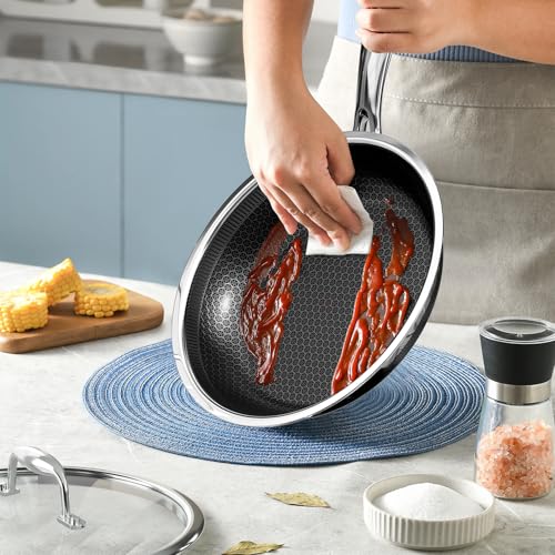FogDream Non Stick Frying Pans, 10 Inch Stainless Steel Skillet with Tempered Glass Lid Tri-Ply Stainless Steel for All Cooktops, Dishwasher & Oven-Safe Cooking Pan, Stay-Cool Handle, Silver by FogDream - Used condition - Image 5