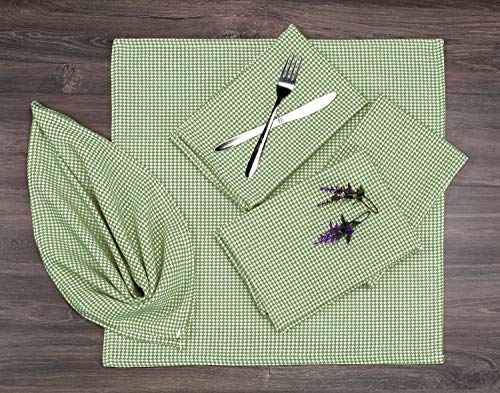 Native Fab Houndstooth Vintage Cloth Dinner Napkins Set of 12 Cotton 18x18 Soft Absorbent Restaurant Hotel Quality - Everyday Easy Care Washable Wedding Dinner Napkins Bulk - Lemon Green