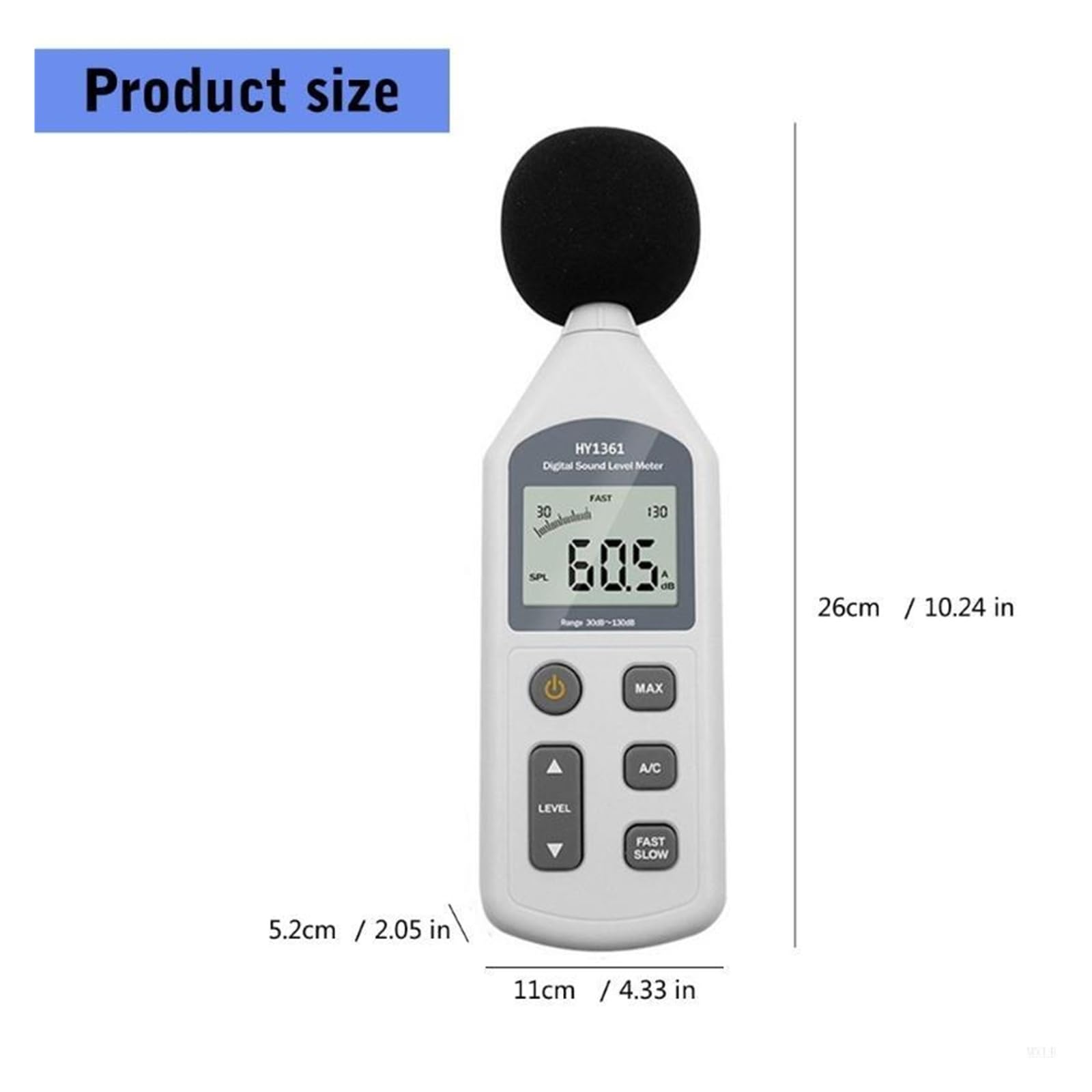 Sonómetro digital portátil de 30 a 130 dB con pantalla LCD retroiluminada,En tiempo real