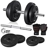 FIELDOOR ダンベル10kg×2個セット (20kg) ブラック ＆ トレーニンググローブ (Lサイズ) ポリエチレン製 シャフト 滑り止め 筋トレ ダイエット シェイプアップ 静音 ジム