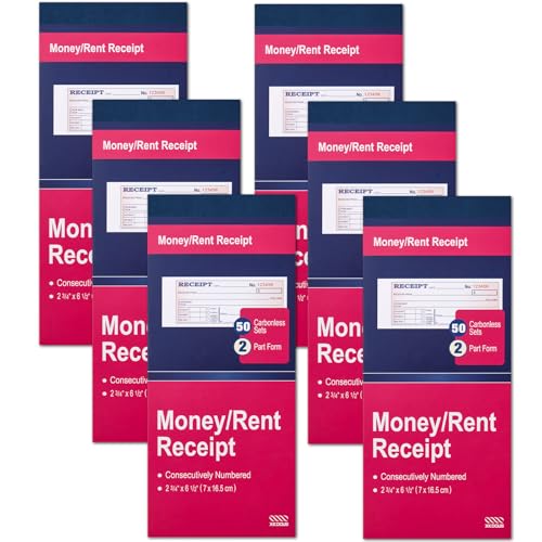XKDOUS 6 Pack Receipt Book with Carbon Copies, Money and Rent Receipt Book 2 Part Carbonless, 2-3/4'...