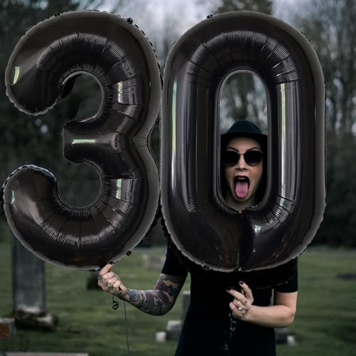 Image of Number Balloons Black Party Balloon - Giant Number 30 Balloon, 40 Inch Large Balloon for 30th Birthday Decorations, Black Party Supplies for Men Women