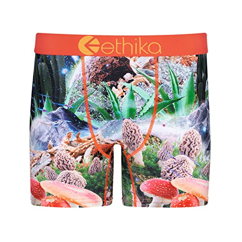 Ethika Men’s Mid Boxer Brief, 4-Way Stretch Performance Underwear with Graphic Prints – Trippy Drippy - Mid (ORG, S) - Main Image