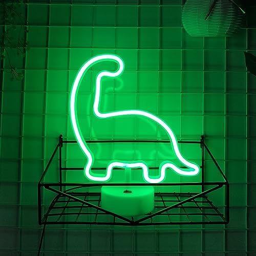 Image of JYWJ Neon Signs with Holder Base,USB or 3-AA Battery Powered Neon Light,LED Desktop Wall Decoration,Various Parties,Decoration of Business Premises (Dinosaur)