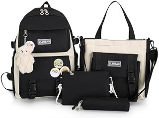 CIADAZ Conjunto de 4 Mochilas Bolsa Escolar de Lona Bolsa de Ombro de Grande Capacidade Bolsa de Viagem Bolsa de Lápis Bolsa de Lápis para Meninas Adolescentes Material Escolar