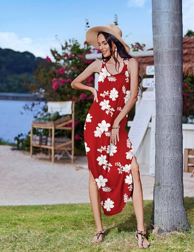 Image of Zeagoo Women's Casual Sundress Summer Maxi Sleeveless V Neck Split Boho Beach Dress Travel Vacation Dress with Pockets