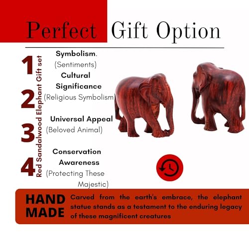 Image of RDK Red Sandalwood Elephant Pair Idol - Natural Lal Chandan Wooden Miniature Figurine Set for Home Decor & Vastu - 1 Inch Handcrafted Spiritual Murti Combo