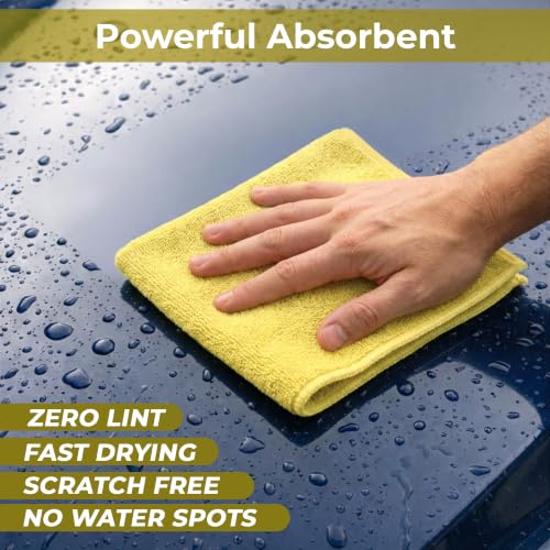 Image of Microfiber Cloth | 360 GSM Thick Lint & Streak-Free Multipurpose Cloths - Automotive Microfibre Towels for Car Bike Cleaning Polishing Washing & Detailing |(40 x 40 cm, Yellow)|Pack of 4