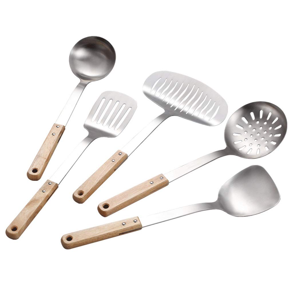 Cucharillas, cuchara de mesa de acero inoxidable, cucharas de sopa, cucharas de postre, utensilios de cocina, mango de madera, juego de cocina de acero inoxidable, pala, cuchara, colador, juego de ute